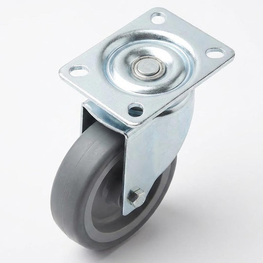 White Smoke 60mm Zinc Plated Swivel Retail Castor Wheel - Grey Rubber, 4-Hole Top Plate - 40kg Load Capacity