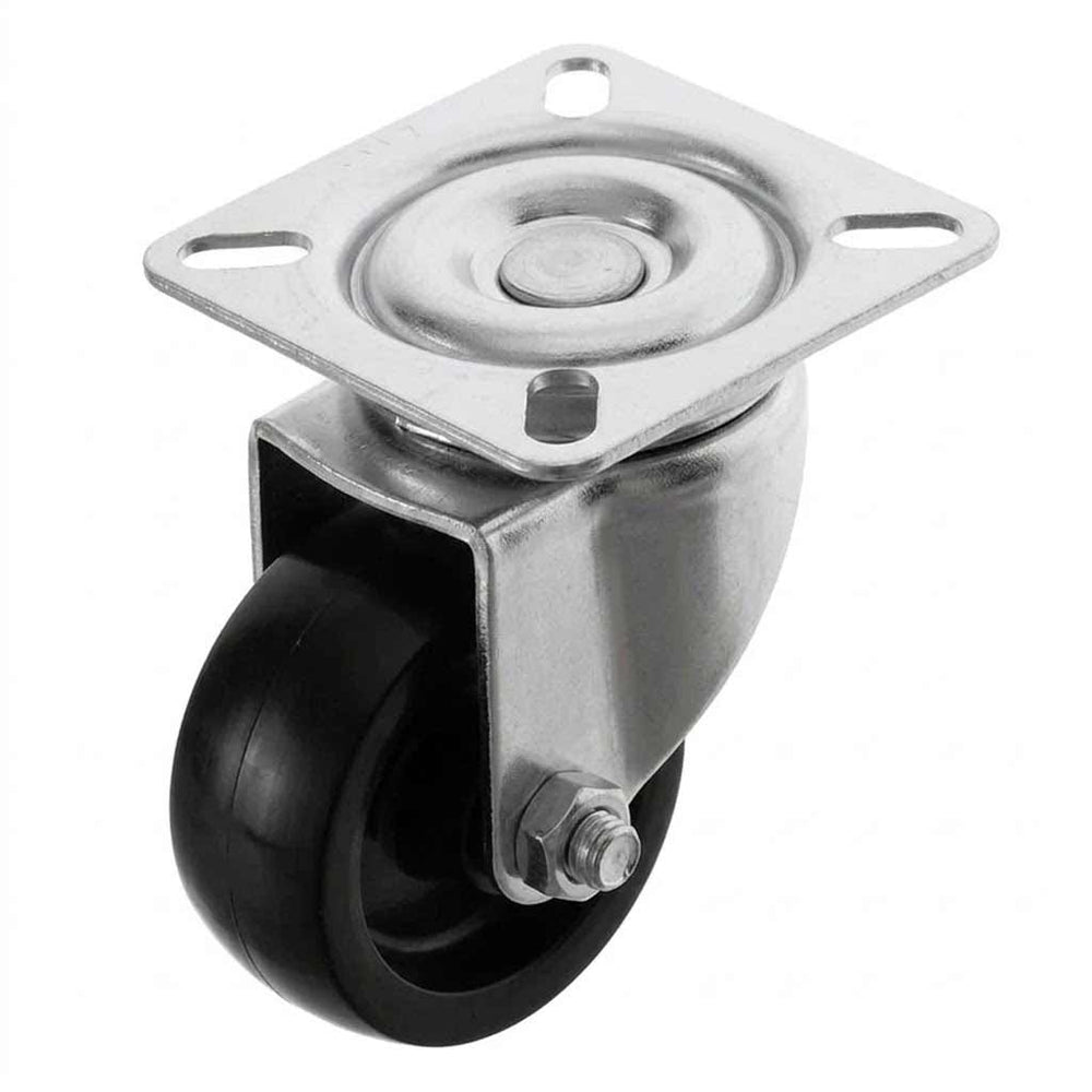 White Smoke 50mm Pressed Steel Swivel Castor Wheel - Black Polypropylene & 4-Hole Top Plate - 65kg Max Load