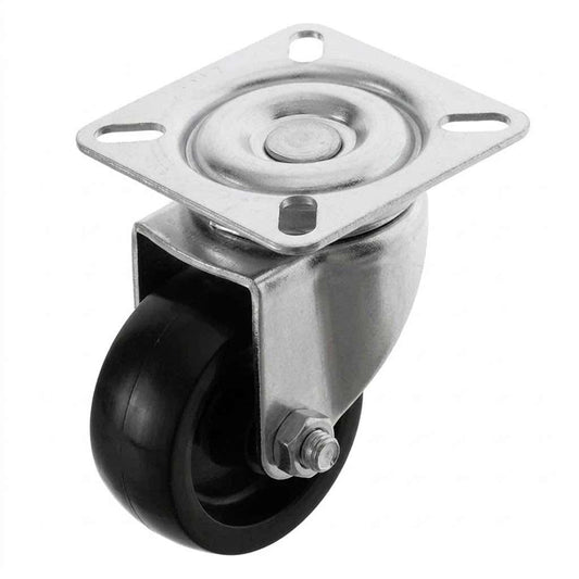 White Smoke 50mm Pressed Steel Swivel Castor Wheel - Black Polypropylene & 4-Hole Top Plate - 65kg Max Load