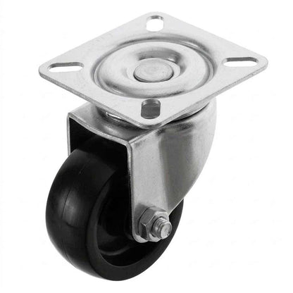 White Smoke 50mm Pressed Steel Swivel Castor Wheel - Black Polypropylene & 4-Hole Top Plate - 65kg Max Load