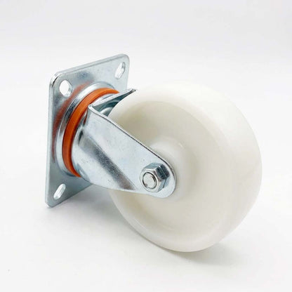 White Smoke 80mm Pressed Steel Swivel Castor Wheel with 4 Hole Top Plate & White Nylon Wheel - 120kg Load Capacity