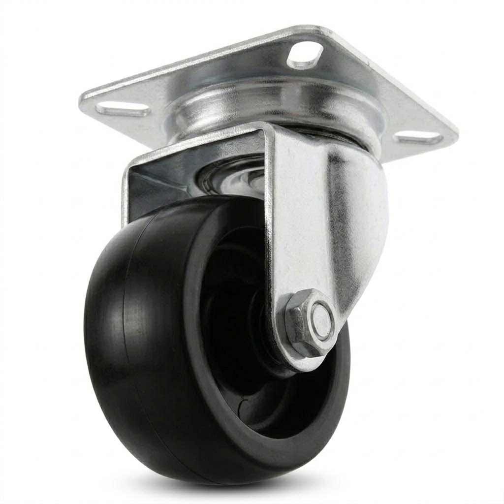 White Smoke 50mm Pressed Steel Swivel Castor Wheel - Black Polypropylene & 4-Hole Top Plate - 65kg Max Load
