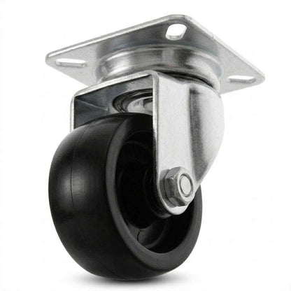 White Smoke 50mm Pressed Steel Swivel Castor Wheel - Black Polypropylene & 4-Hole Top Plate - 65kg Max Load