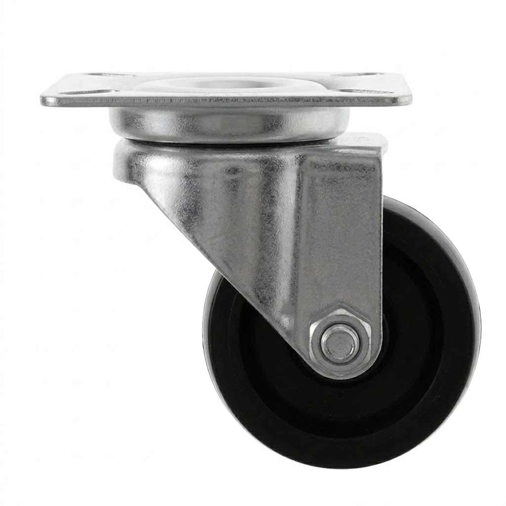 White Smoke 50mm Pressed Steel Swivel Castor Wheel - Black Polypropylene & 4-Hole Top Plate - 65kg Max Load