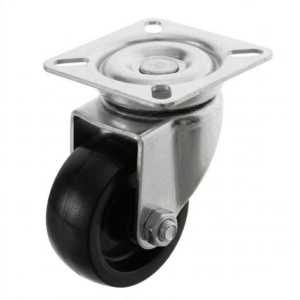 White Smoke 50mm Pressed Steel Swivel Castor Wheel - Black Polypropylene & 4-Hole Top Plate - 65kg Max Load