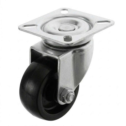 White Smoke 50mm Pressed Steel Swivel Castor Wheel - Black Polypropylene & 4-Hole Top Plate - 65kg Max Load