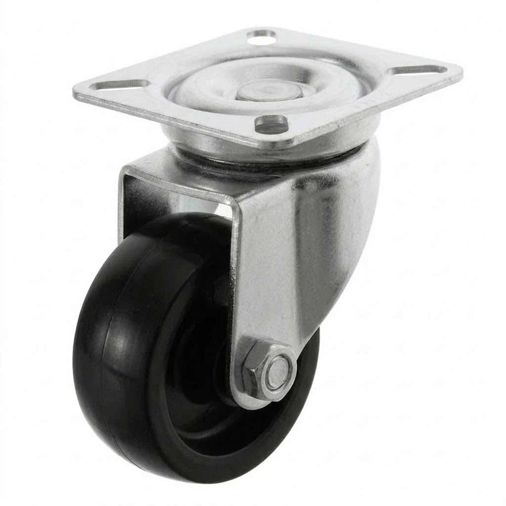 White Smoke 50mm Pressed Steel Swivel Castor Wheel - Black Polypropylene & 4-Hole Top Plate - 65kg Max Load