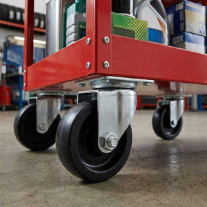 100mm Pressed Steel Swivel Castor Wheel - Black Polypropylene & 4-Hole Top Plate - 85kg Max Load
