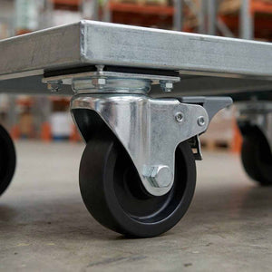 100mm Pressed Steel Swivel Castor Wheel with Brake - Black Polypropylene & 4-Hole Top Plate - 85kg Load