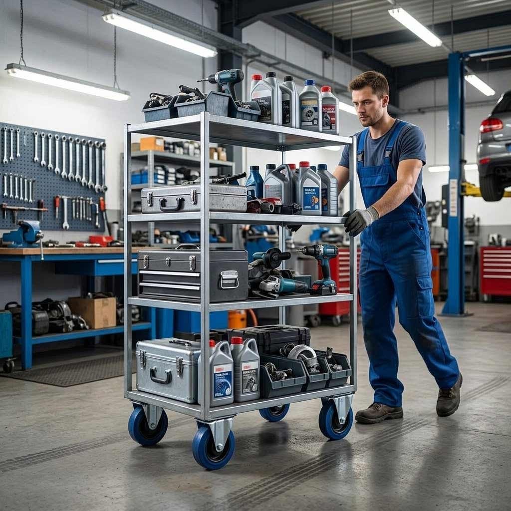 Dim Gray 100mm Pressed Steel Fixed Castor with Blue Rubber on Polypropylene Wheel - 120kg Max Load