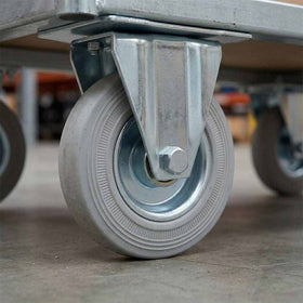 100mm Pressed Steel Fixed Castor Wheel - Grey Rubber on Pressed Steel - 75kg Load Capacity
