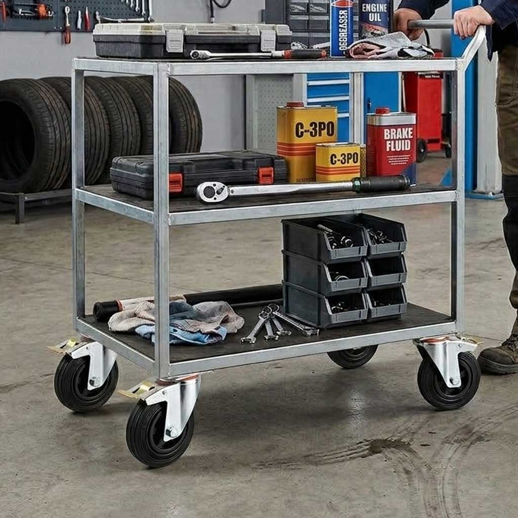 100mm Pressed Steel Swivel Castor, Black Rubber on Polypropylene Wheel, Directional Brake - 75kg Load