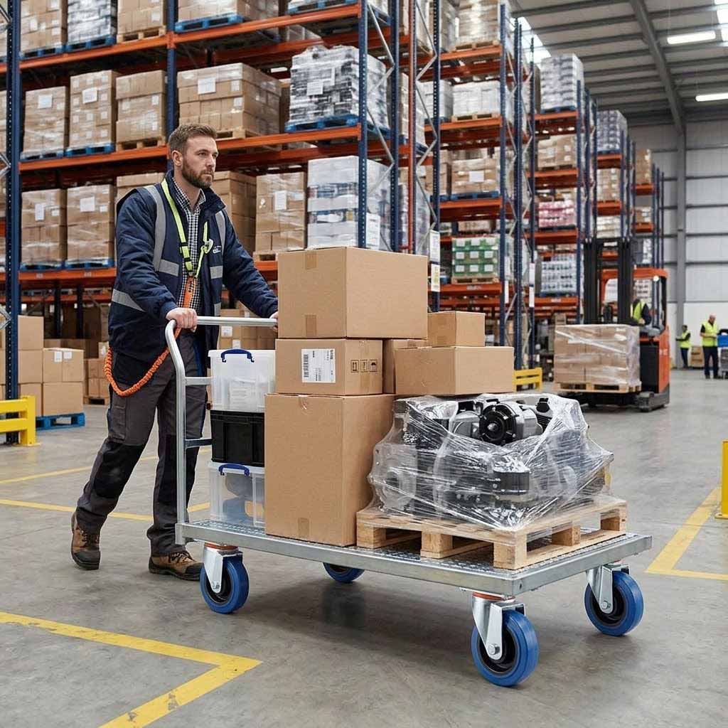 100mm Pressed Steel Swivel Castor with Blue Rubber on Polypropylene Wheel - 120kg Max Load