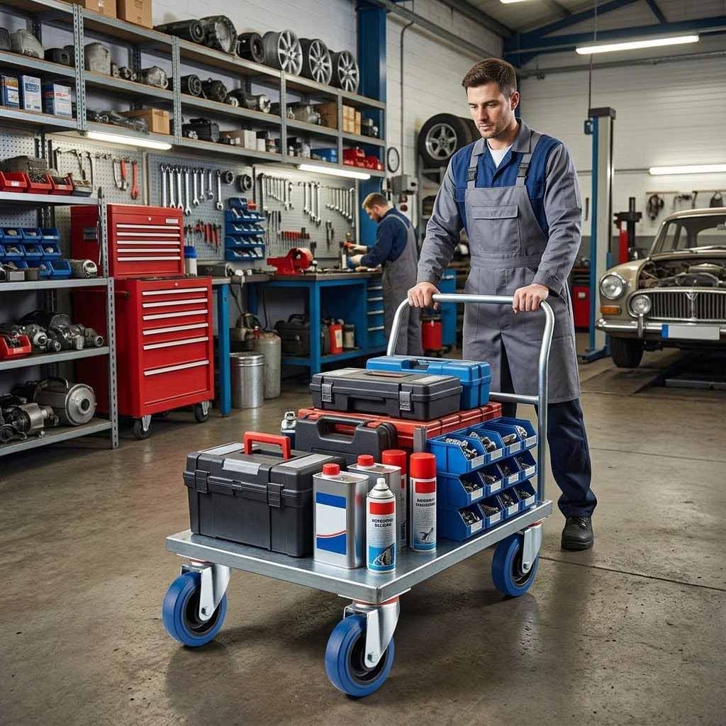 100mm Pressed Steel Swivel Castor with Blue Rubber on Polypropylene Wheel - 120kg Max Load