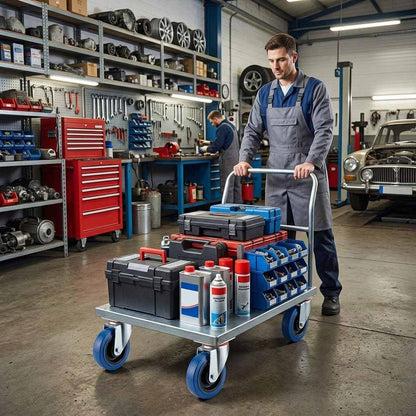 100mm Pressed Steel Swivel Castor with Blue Rubber on Polypropylene Wheel - 120kg Max Load