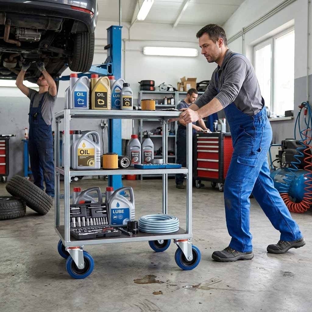 100mm Pressed Steel Swivel Castor with Blue Rubber on Polypropylene Wheel - 120kg Max Load