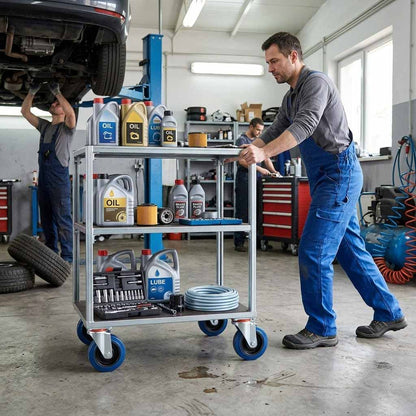 100mm Pressed Steel Swivel Castor with Blue Rubber on Polypropylene Wheel - 120kg Max Load
