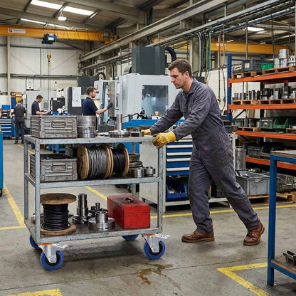 100mm Swivel Castor With Blue Rubber on Polypropylene Wheel, Directional Brake - 120kg Max Load