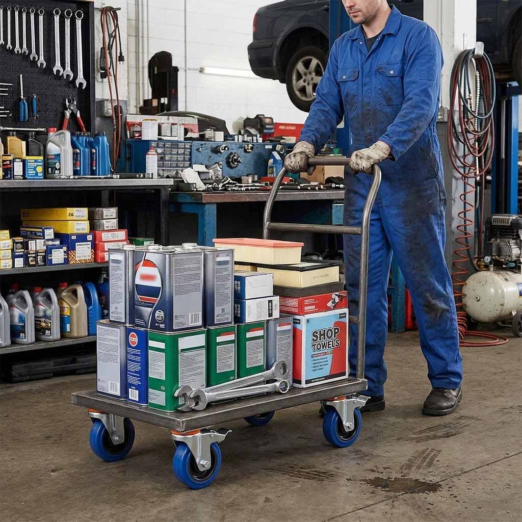 100mm Swivel Castor With Blue Rubber on Polypropylene Wheel, Directional Brake - 120kg Max Load
