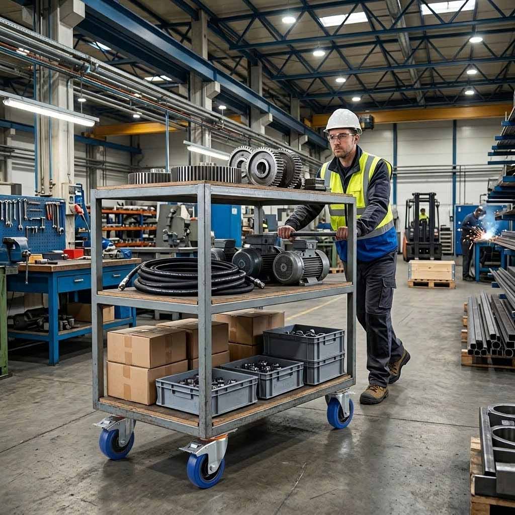 100mm Swivel Castor With Blue Rubber on Polypropylene Wheel, Directional Brake - 120kg Max Load