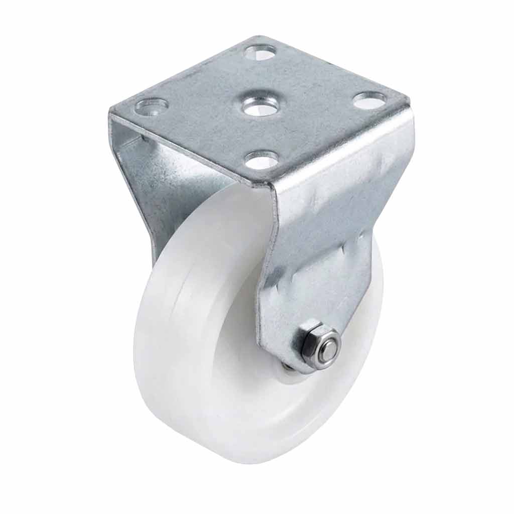 White Smoke 50mm Pressed Steel Fixed Castor Wheel - White Nylon Wheel & 4-Bolt-Hole - 65kg Load Capacity