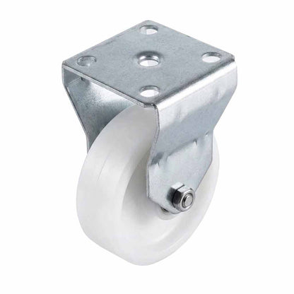 White Smoke 50mm Pressed Steel Fixed Castor Wheel - White Nylon Wheel & 4-Bolt-Hole - 65kg Load Capacity