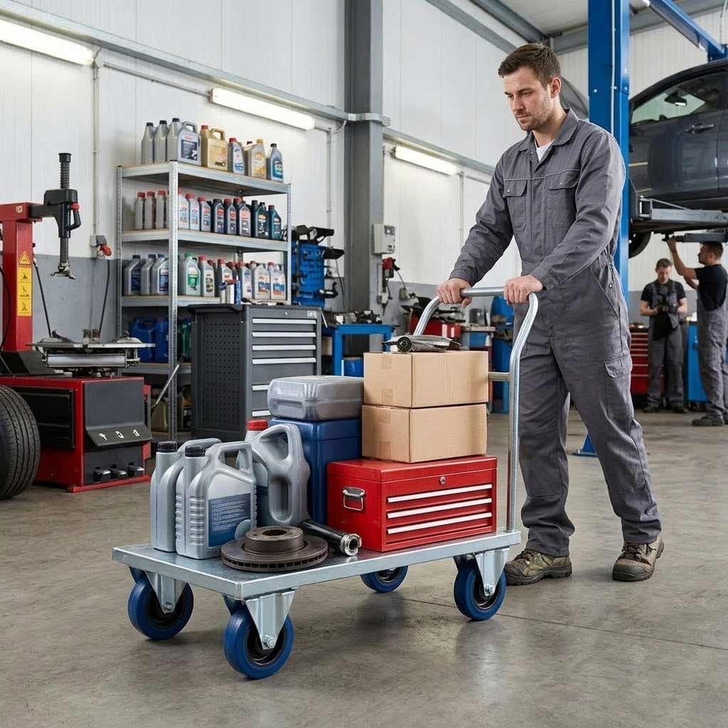 Light Gray 125mm Pressed Steel Fixed Castor with Blue Rubber on Polypropylene Wheel - 140kg Max Load