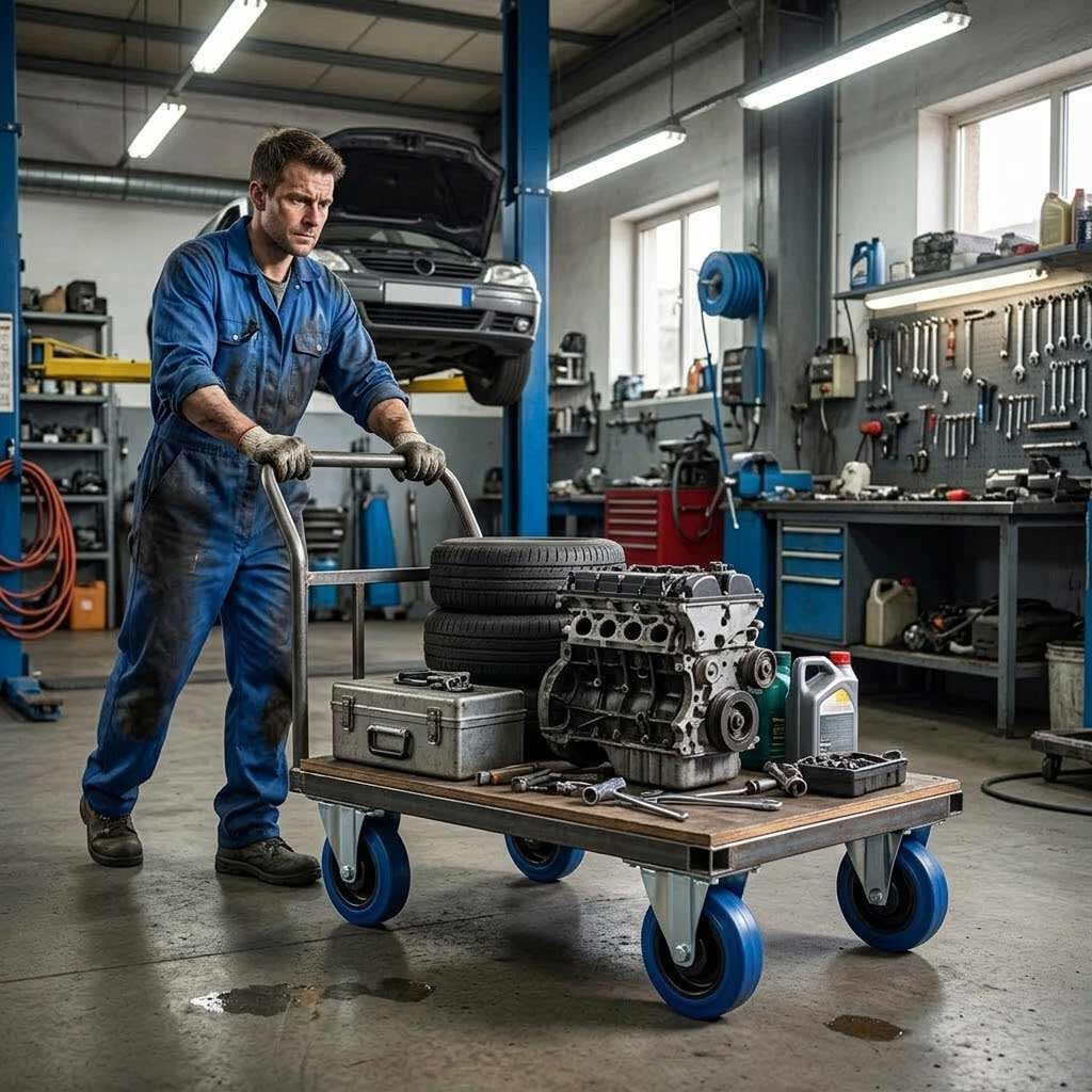 Dark Slate Gray 125mm Pressed Steel Fixed Castor with Blue Rubber on Polypropylene Wheel - 140kg Max Load