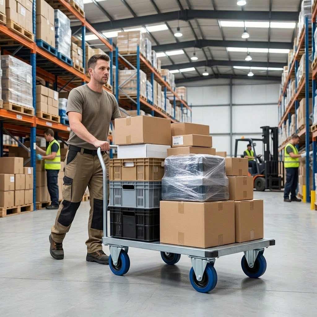 Gray 125mm Pressed Steel Fixed Castor with Blue Rubber on Polypropylene Wheel - 140kg Max Load