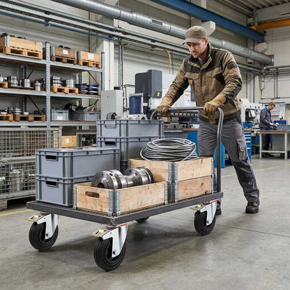 125mm Pressed Steel Swivel Castor, Black Rubber on Polypropylene Wheel, Directional Brake - 110kg Load