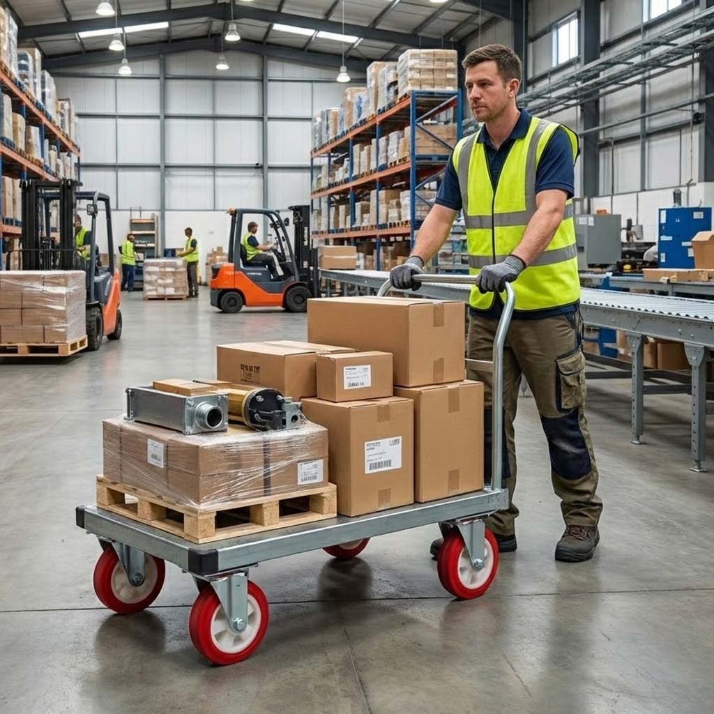 125mm Pressed Steel Swivel Castor Wheel - Red Polyamide, 4-Hole Top Plate - 160kg Load Capacity