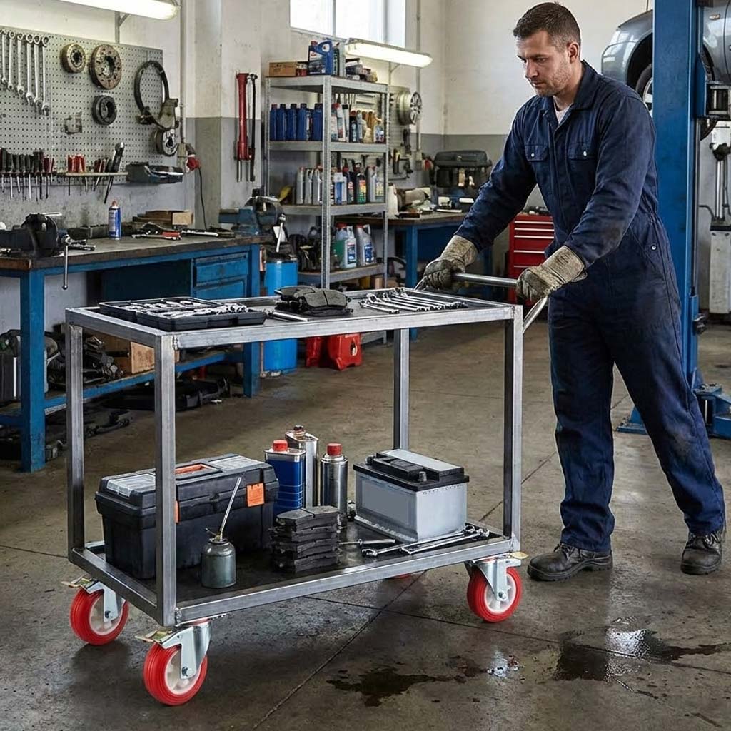 125mm Pressed Steel Swivel Castor Wheel with Directional Brake & Top Plate - Red Polyamide, 160kg Load
