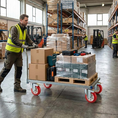125mm Pressed Steel Swivel Castor Wheel with Directional Brake & Top Plate - Red Polyamide, 160kg Load