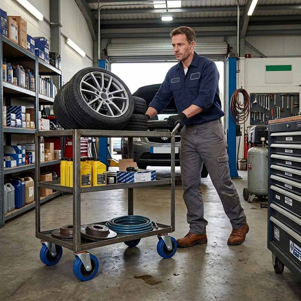 125mm Pressed Steel Swivel Castor with Blue Rubber on Polypropylene Wheel - 140kg Max Load