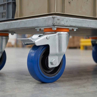 125mm Swivel Castor With Blue Rubber on Polypropylene Wheel, Directional Brake - 140kg Max Load