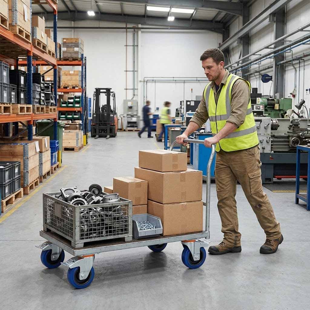 125mm Swivel Castor With Blue Rubber on Polypropylene Wheel, Directional Brake - 140kg Max Load