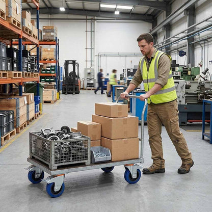 125mm Swivel Castor With Blue Rubber on Polypropylene Wheel, Directional Brake - 140kg Max Load