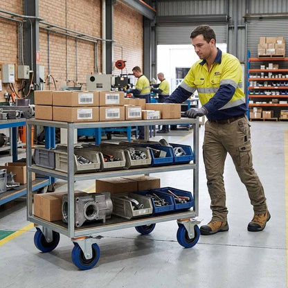 125mm Swivel Castor With Blue Rubber on Polypropylene Wheel, Directional Brake - 140kg Max Load