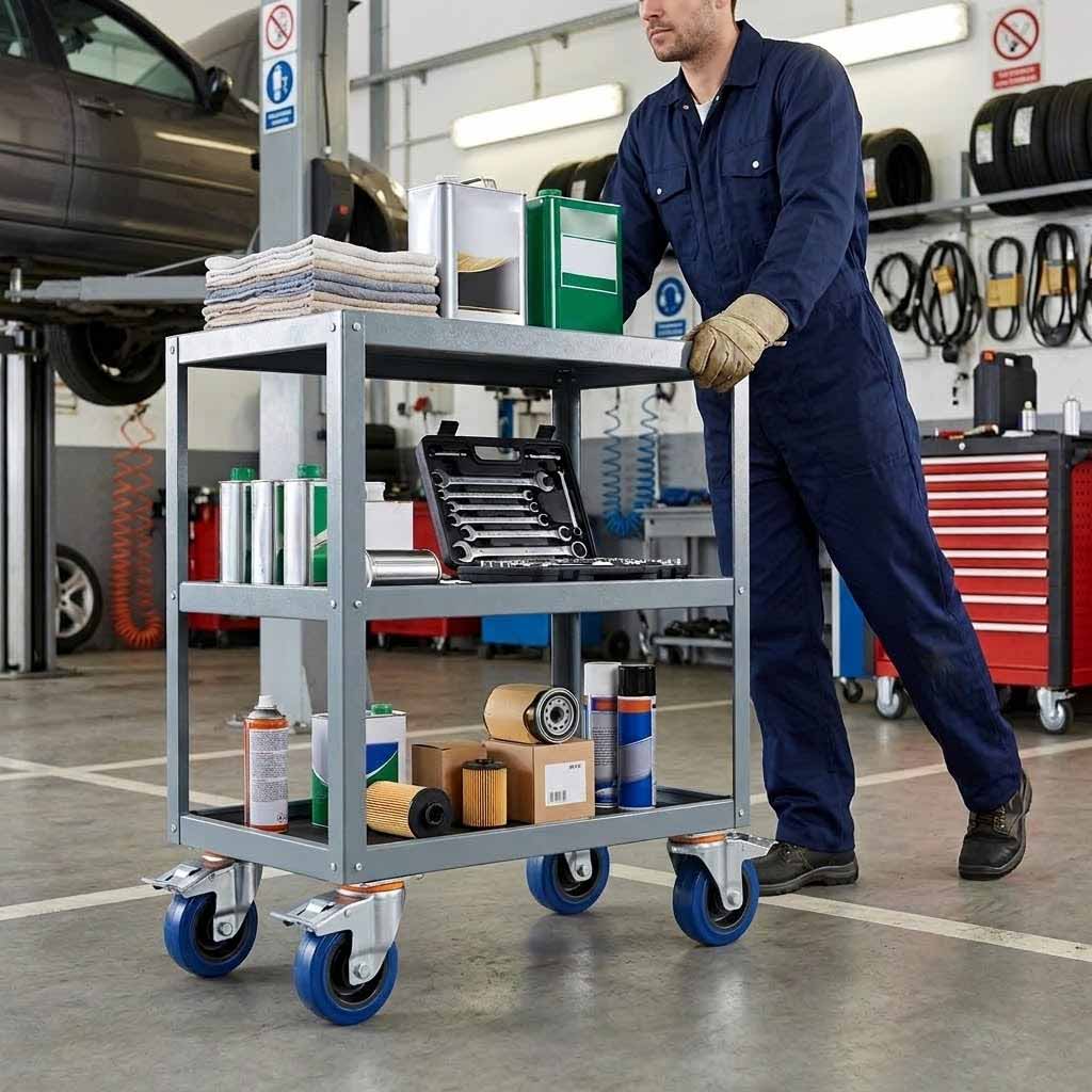 125mm Swivel Castor With Blue Rubber on Polypropylene Wheel, Directional Brake - 140kg Max Load