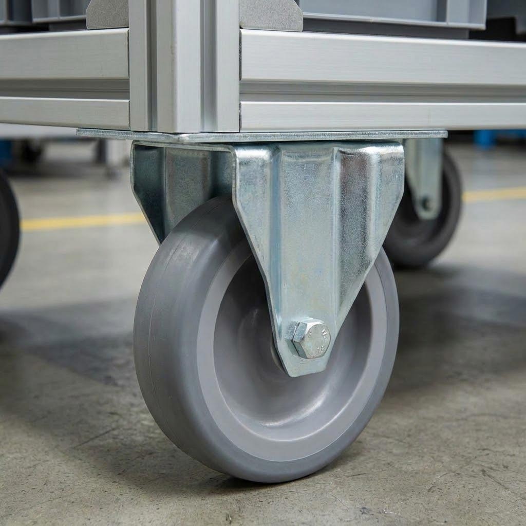 125mm Zinc Plated Fixed Retail Castor Wheel - Grey Thermoplastic Rubber Wheel - 100kg Load Capacity