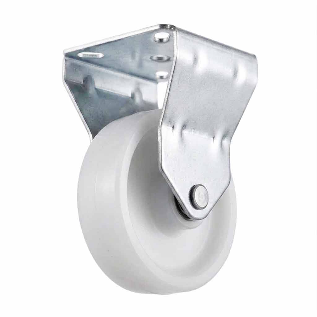 White Smoke 50mm Pressed Steel Fixed Castor Wheel - White Nylon Wheel & 4-Bolt-Hole - 65kg Load Capacity