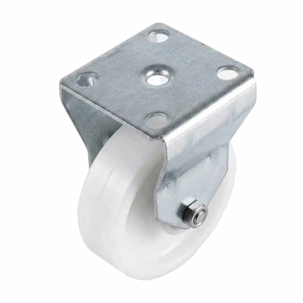 White Smoke 50mm Pressed Steel Fixed Castor Wheel - White Nylon Wheel & 4-Bolt-Hole - 65kg Load Capacity