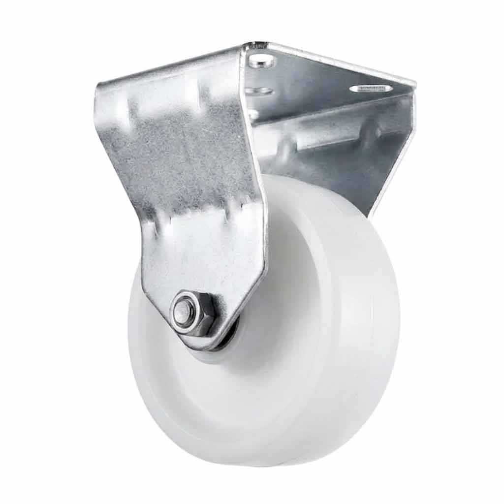 White Smoke 50mm Pressed Steel Fixed Castor Wheel - White Nylon Wheel & 4-Bolt-Hole - 65kg Load Capacity