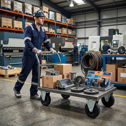 150mm Pressed Steel Fixed Castor with Black Rubber on Polypropylene Wheel - 130kg Load Capacity