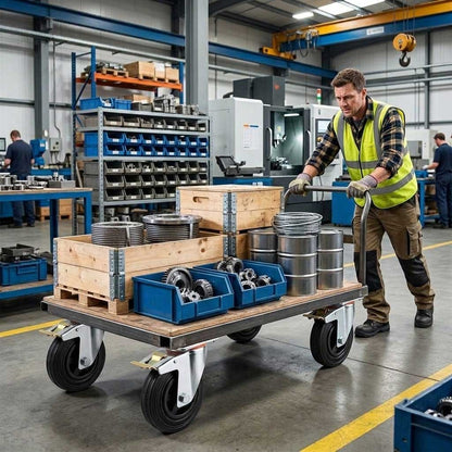 150mm Pressed Steel Swivel Castor, Black Rubber on Polypropylene Wheel, Directional Brake - 130kg Load