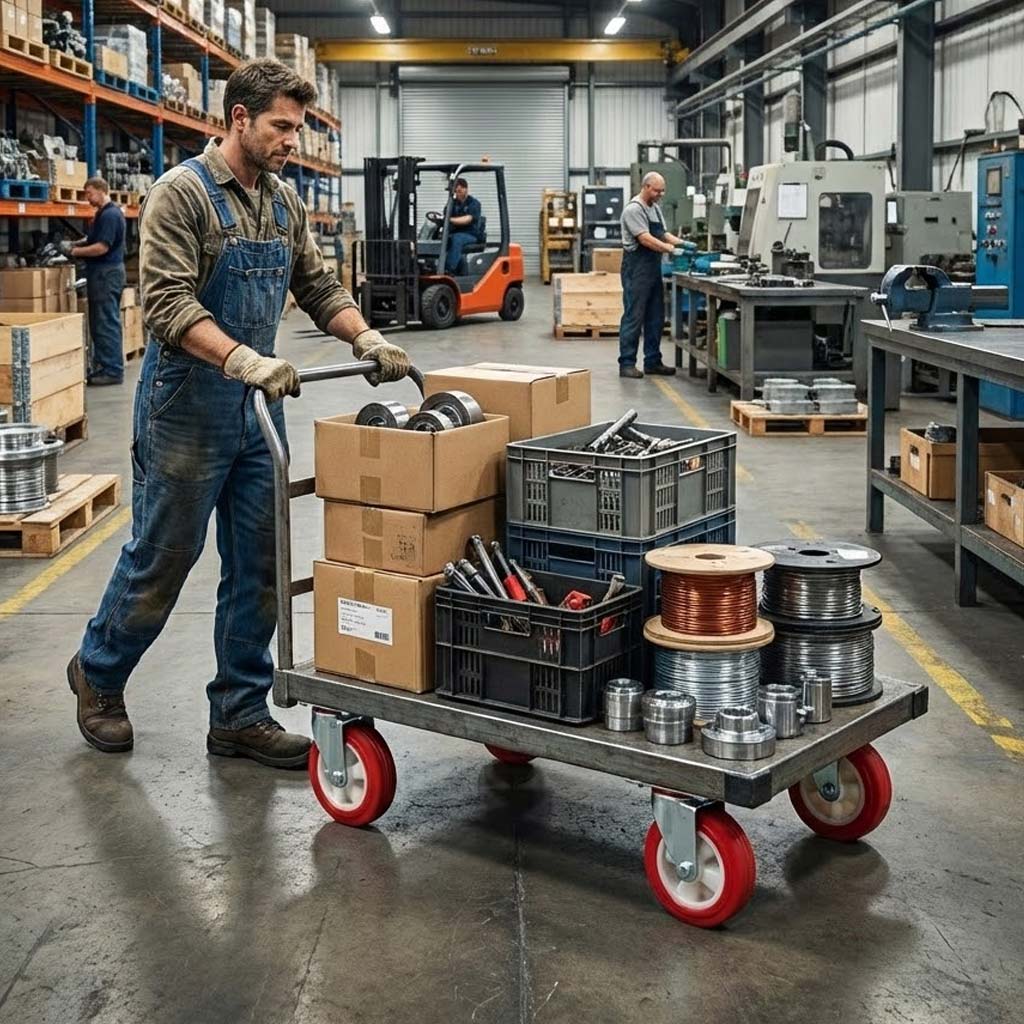 150mm Pressed Steel Swivel Castor Wheel - Red Polyamide, 4-Hole Top Plate - 180kg Load Capacity