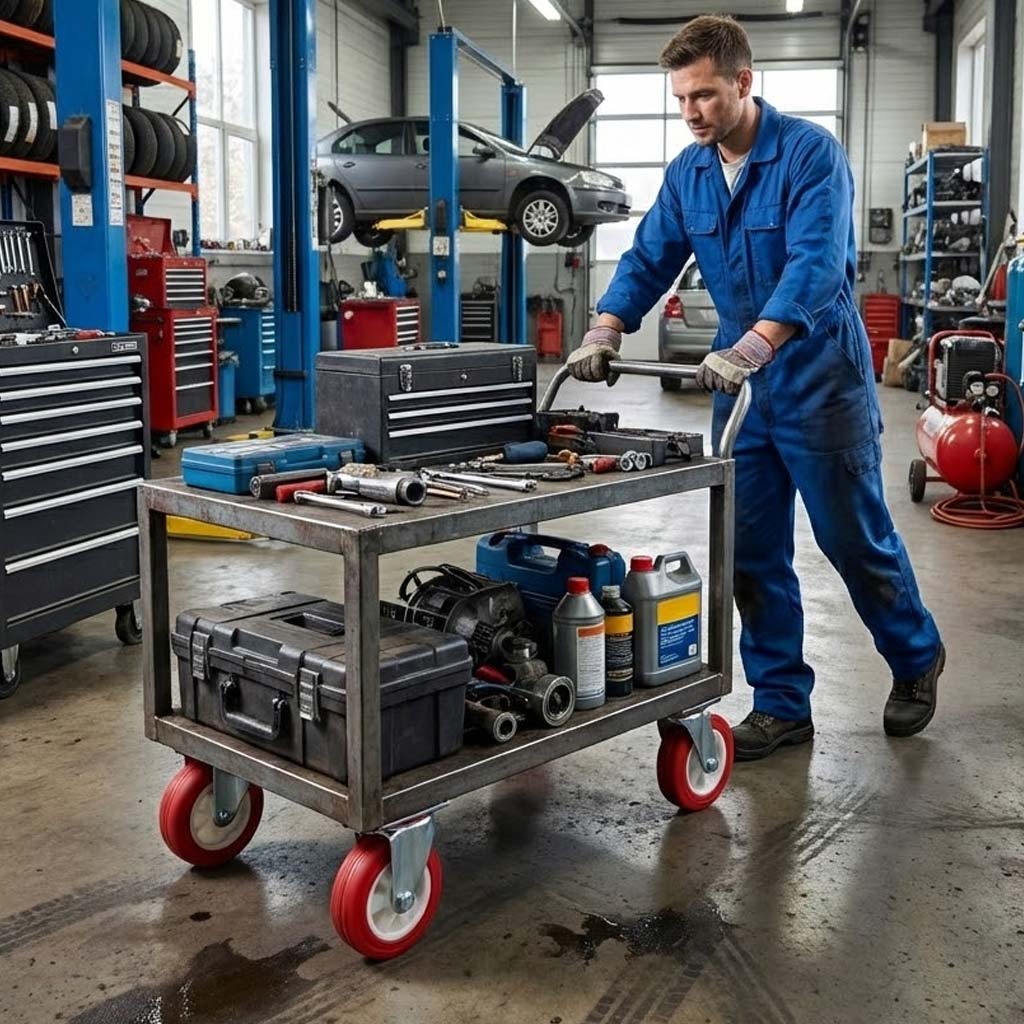 150mm Pressed Steel Swivel Castor Wheel - Red Polyamide, 4-Hole Top Plate - 180kg Load Capacity