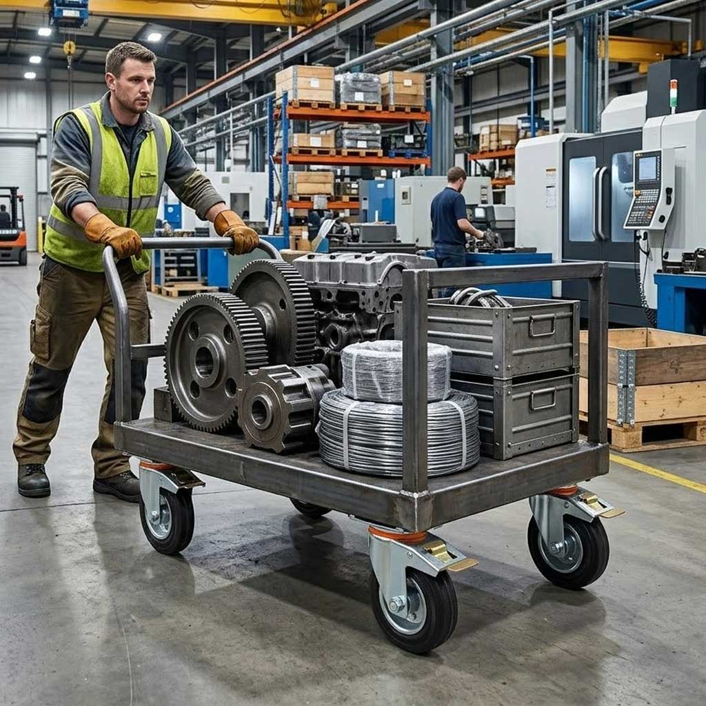 150mm Pressed Steel Swivel Castor Wheel with Directional Brake & Top Plate - Black Rubber - 130kg Load