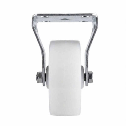 White Smoke 50mm Pressed Steel Fixed Castor Wheel - White Nylon Wheel & 4-Bolt-Hole - 65kg Load Capacity