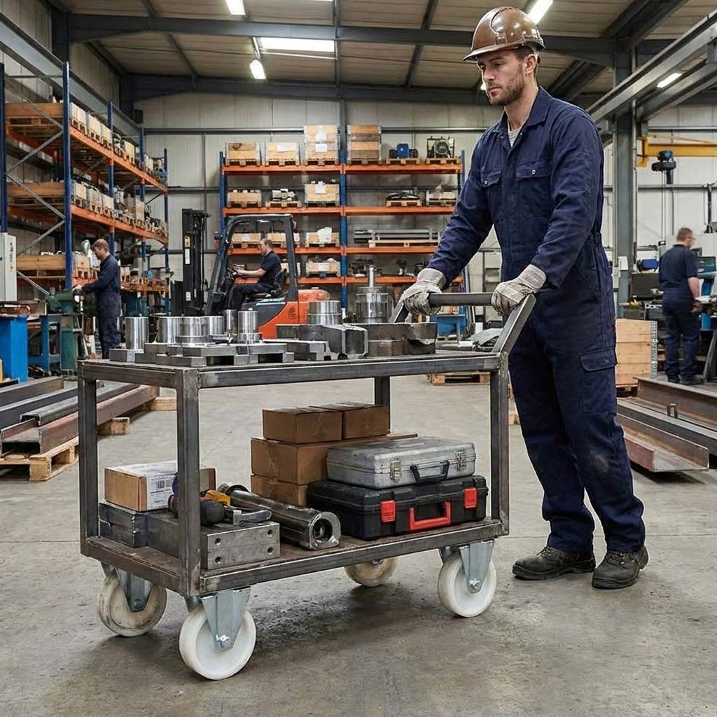 Dark Gray 200mm Pressed Steel Fixed Castor with White Nylon Wheel, 4-Hole Top Plate - 230kg Load Capacity